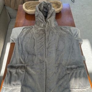 Pottery Barn Robe Womens Beige Cozy Faux Fur Hooded Pocket Lounge Ultra-Soft